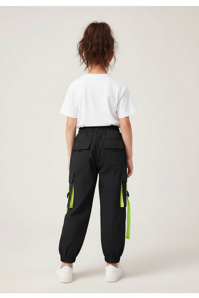 Pantalon Cargo Noir Fluorescent Multipoches Enfant - Polyester - vue 2