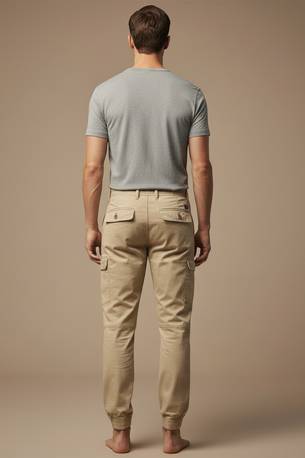 Pantalon Cargo Beige Coton Homme Jogger Multi-poches - vue 2