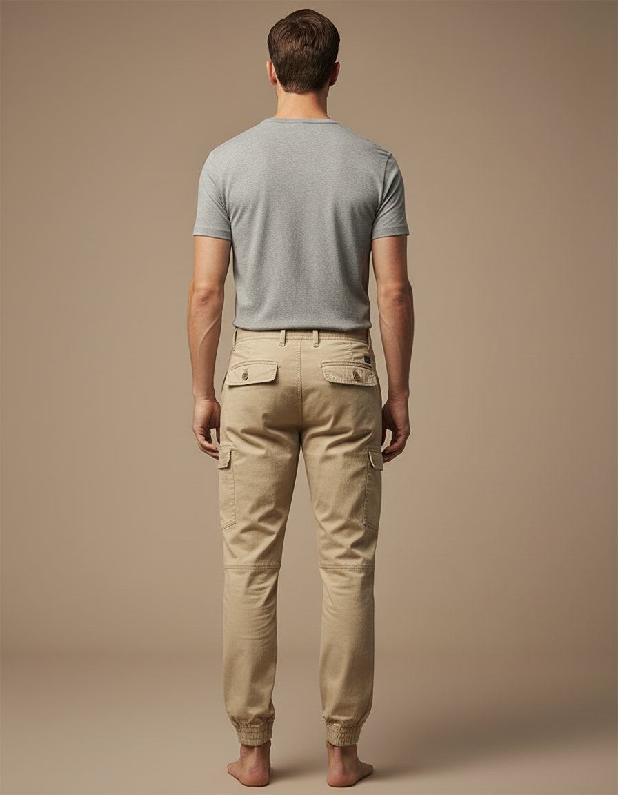 Pantalon Cargo Beige Coton Homme Jogger Multi-poches - vue 2