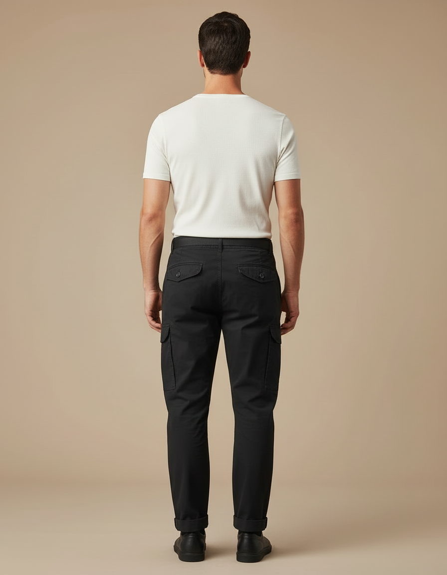 Pantalon Cargo Noir Coton Ceinture Décontracté Homme - vue 2