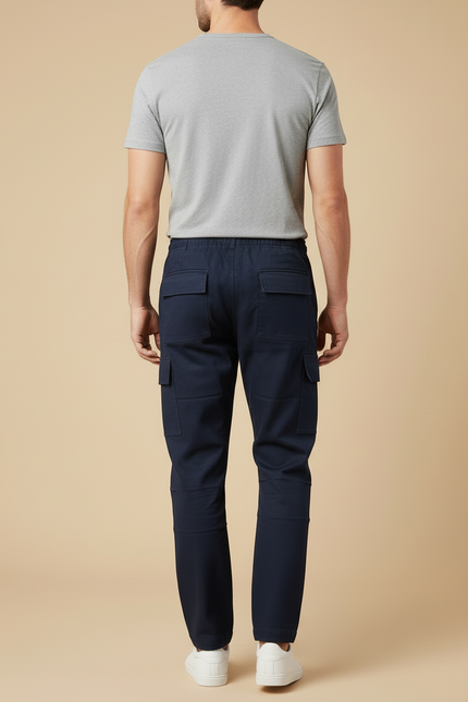Pantalon Cargo Homme Bleu Marine Coton Ample Décontracté - Toile - vue 2