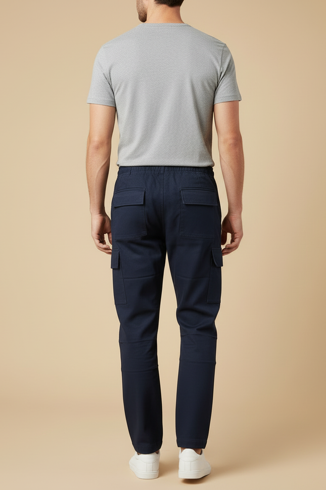 Pantalon Cargo Homme Bleu Marine Coton Ample Décontracté - Toile - vue 2