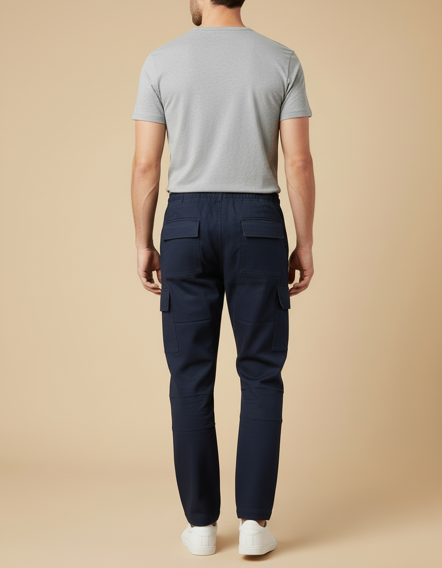 Pantalon Cargo Homme Bleu Marine Coton Ample Décontracté - Toile - vue 2
