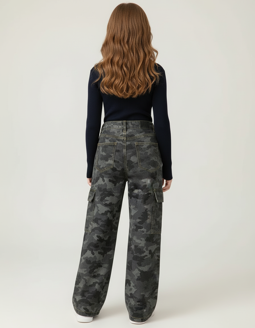 Pantalon Cargo Camouflage Ample Multipoches Denim Enfant - Multicolore Jean - vue 2