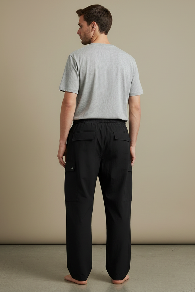 Pantalon Cargo Noir Ample Décontracté Cordon Homme - Polyester - vue 2