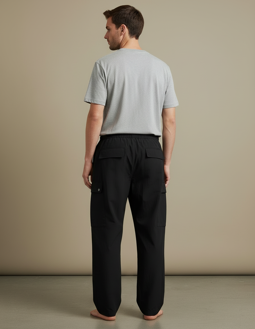 Pantalon Cargo Noir Ample Décontracté Cordon Homme - Polyester - vue 2