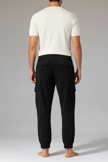 Pantalon Cargo Noir Côtelé Ample Cordon Homme - Cordé - vue 2