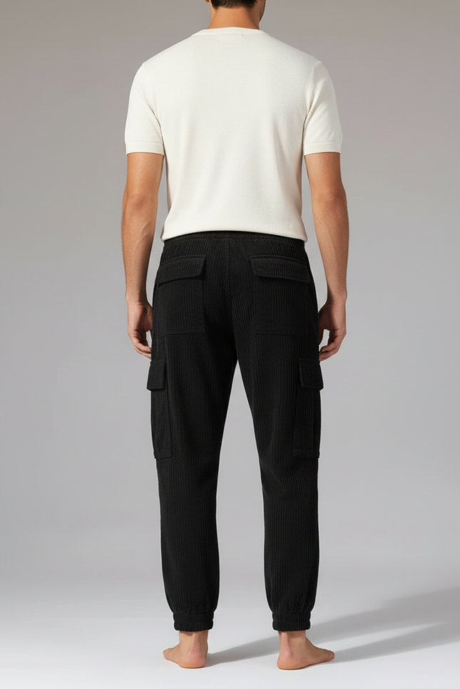 Pantalon Cargo Noir Côtelé Ample Cordon Homme - Cordé - vue 2