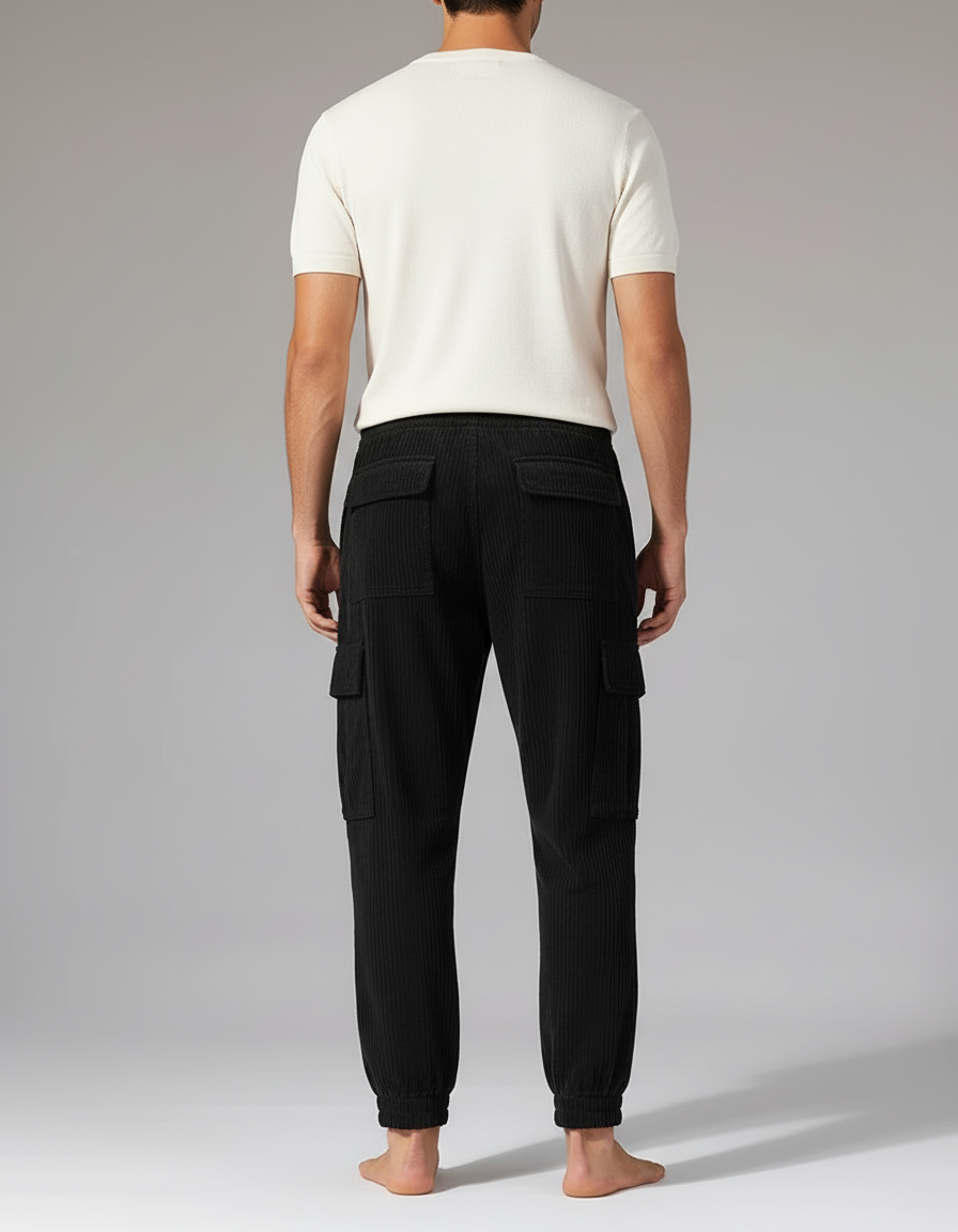 Pantalon Cargo Noir Côtelé Ample Cordon Homme - Cordé - vue 2