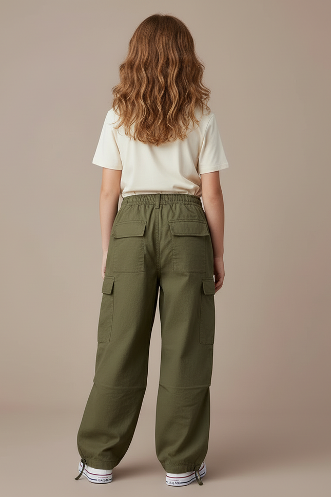 Pantalon Cargo Kaki Ample Coton Multipoches Fille - vue 2