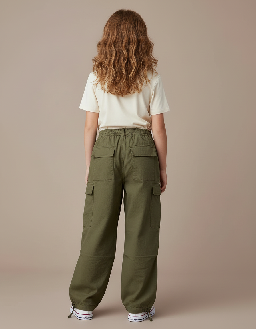 Pantalon Cargo Kaki Ample Coton Multipoches Fille - vue 2