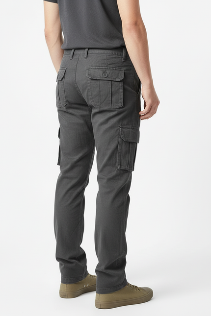 Pantalon Cargo Gris Coton Droit Multipoches Décontracté Homme - vue 2