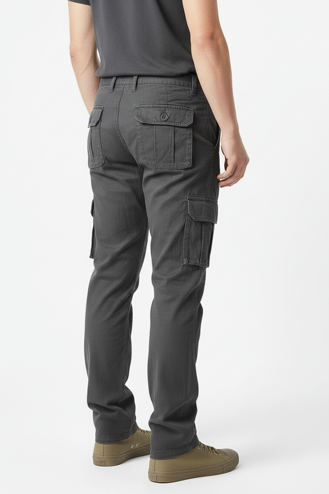 Pantalon Cargo Gris Coton Droit Multipoches Décontracté Homme - vue 2