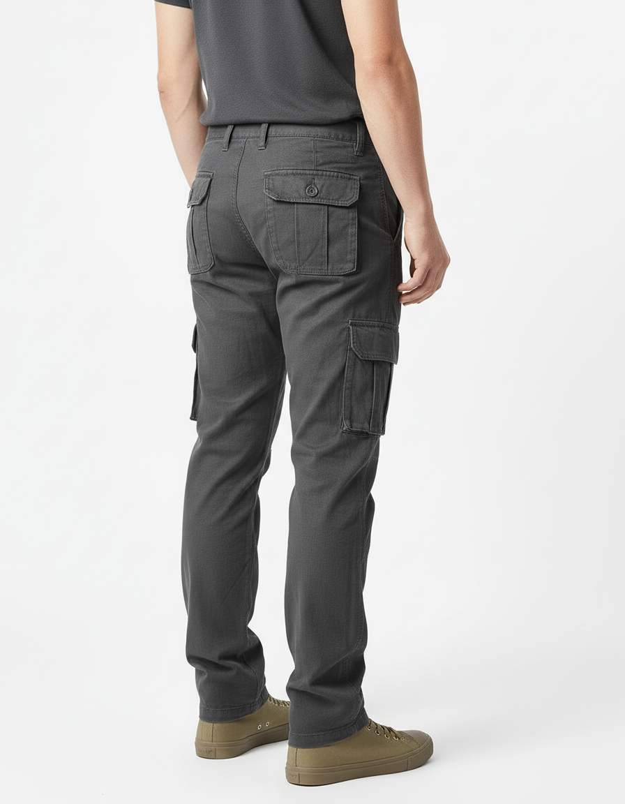 Pantalon Cargo Gris Coton Droit Multipoches Décontracté Homme - vue 2