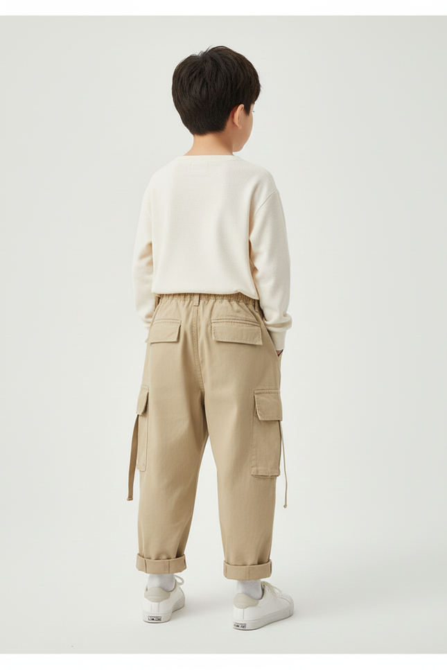 Pantalon Cargo Kaki Ample Coton Enfant Décontracté Multipoches - vue 2