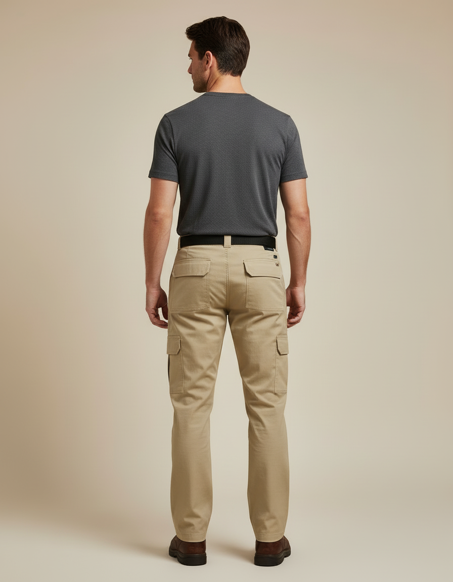 Pantalon Cargo Beige Homme Multi-Poches Tactique Coton - vue 2