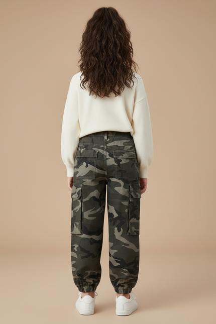 Pantalon Cargo Camouflage Ample Enfant Multipoches Coton - Multicolore Toile - vue 2