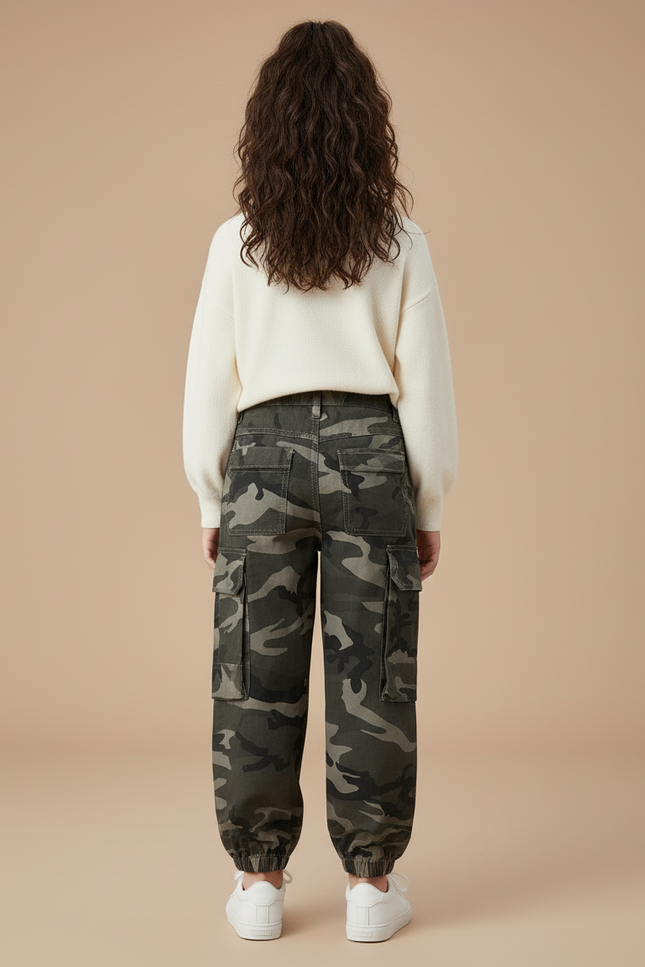 Pantalon Cargo Camouflage Ample Enfant Multipoches Coton - Multicolore Toile - vue 2