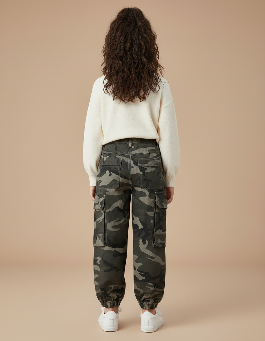 Pantalon Cargo Camouflage Ample Enfant Multipoches Coton - Multicolore Toile - vue 2