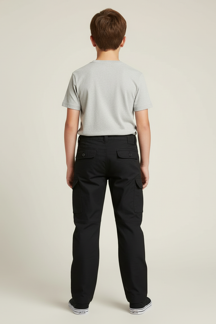 Pantalon Cargo Noir Enfant Ample Multipoches Coton - vue 2