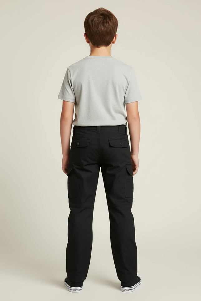 Pantalon Cargo Noir Enfant Ample Multipoches Coton - vue 2