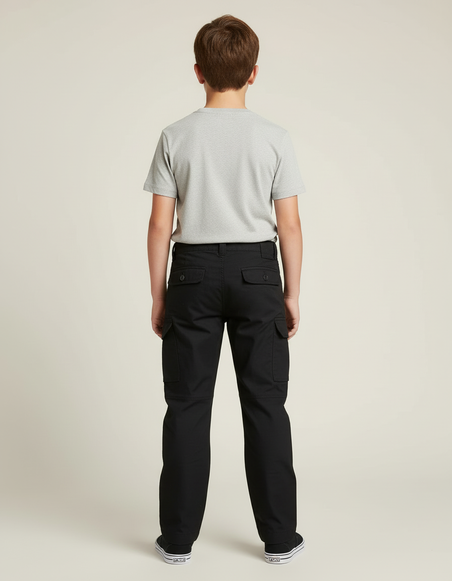 Pantalon Cargo Noir Enfant Ample Multipoches Coton - vue 2