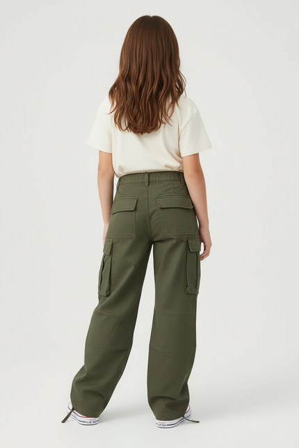 Pantalon Cargo Vert Kaki Ample Décontracté Multipoches - Toile - vue 2