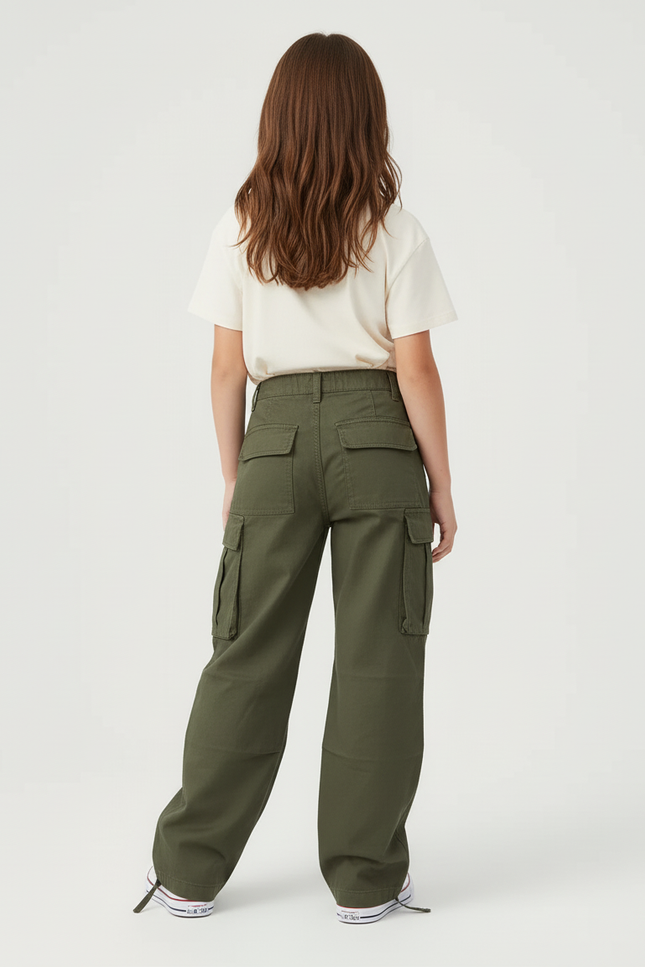 Pantalon Cargo Vert Kaki Ample Décontracté Multipoches - Toile - vue 2