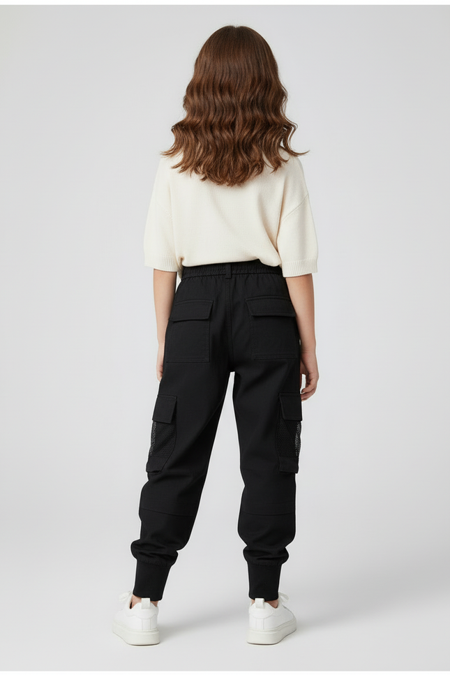 Pantalon Cargo Noir Ample Coton Multipoches Enfant Urbain - vue 2