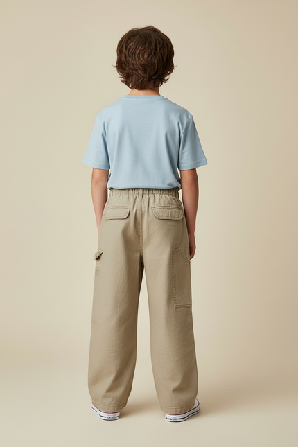 Pantalon Cargo Beige Ample Coton Décontracté Garçon - vue 2