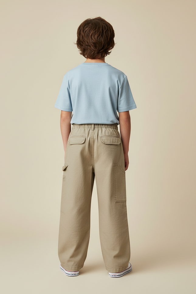Pantalon Cargo Beige Ample Coton Décontracté Garçon - vue 2