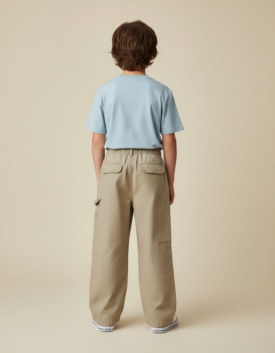 Pantalon Cargo Beige Ample Coton Décontracté Garçon - vue 2