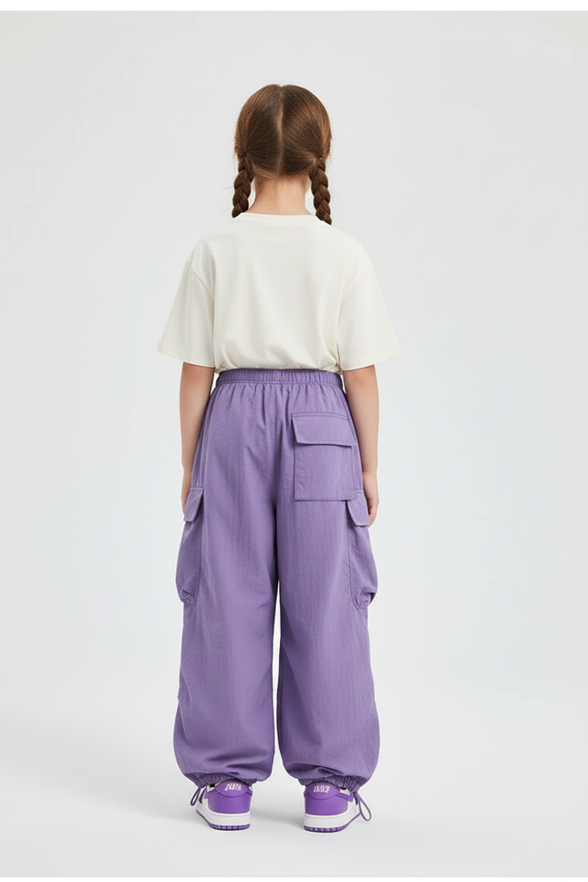 Pantalon Cargo Ample Violet Décontracté Multipoches Enfant - Polyester - vue 2