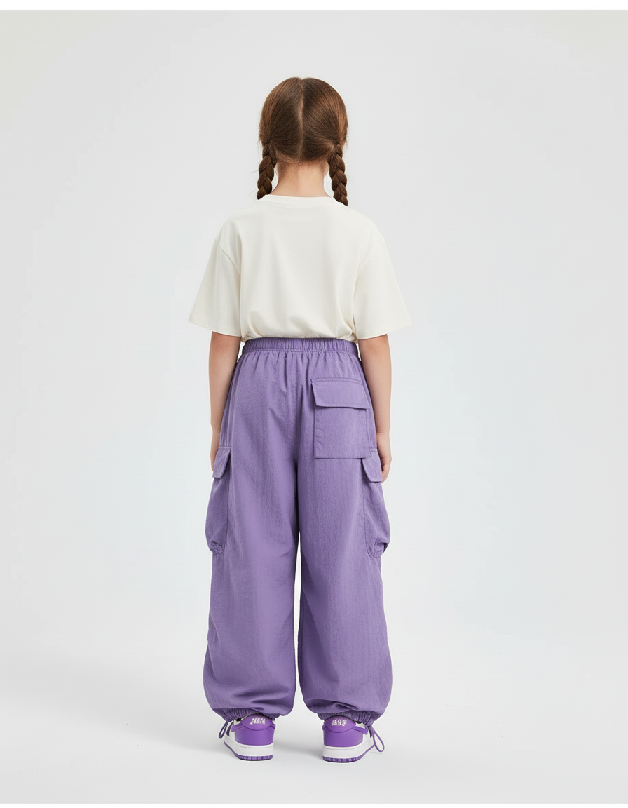 Pantalon Cargo Ample Violet Décontracté Multipoches Enfant - Polyester - vue 2