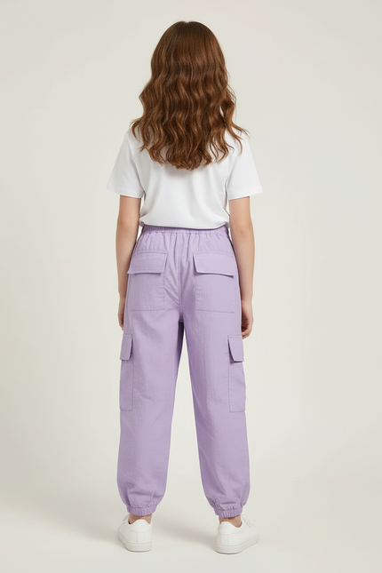 Pantalon Cargo Violet Ample Fille Multipoches - Polyester - vue 2