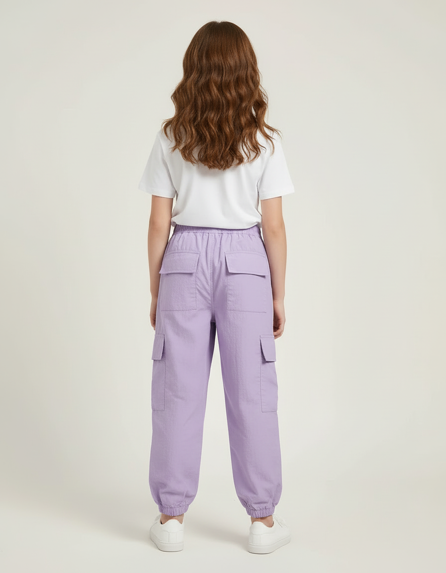 Pantalon Cargo Violet Ample Fille Multipoches - Polyester - vue 2