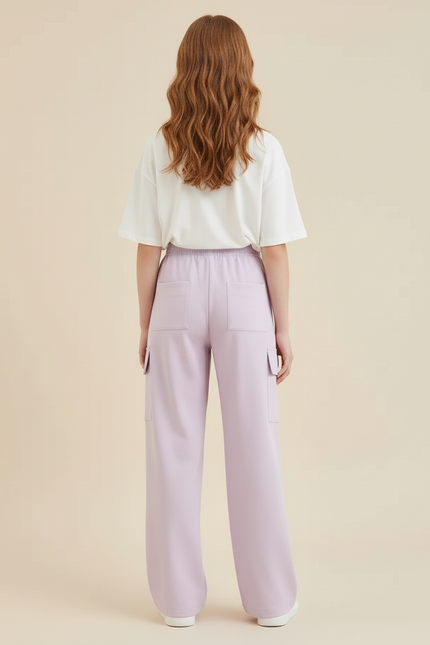 Pantalon Cargo Lilas Ample Taille Élastique Fille - Violet Gabardine - vue 2