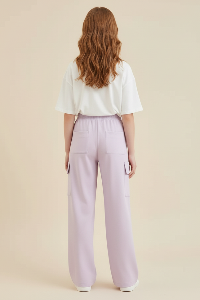 Pantalon Cargo Lilas Ample Taille Élastique Fille - Violet Gabardine - vue 2