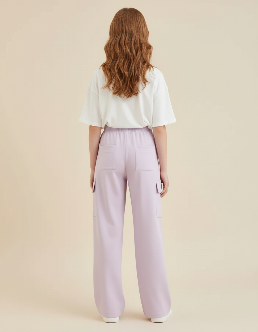 Pantalon Cargo Lilas Ample Taille Élastique Fille - Violet Gabardine - vue 2