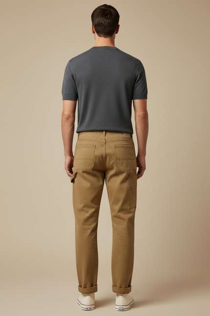 Pantalon Cargo Marron Coton Coupe Droite Homme - Toile - vue 2