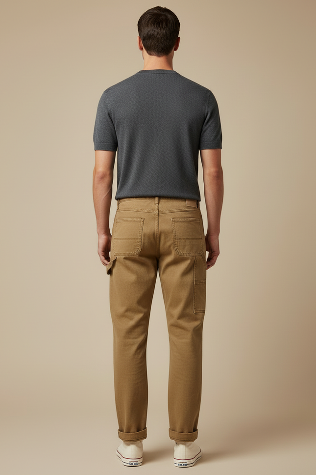 Pantalon Cargo Marron Coton Coupe Droite Homme - Toile - vue 2