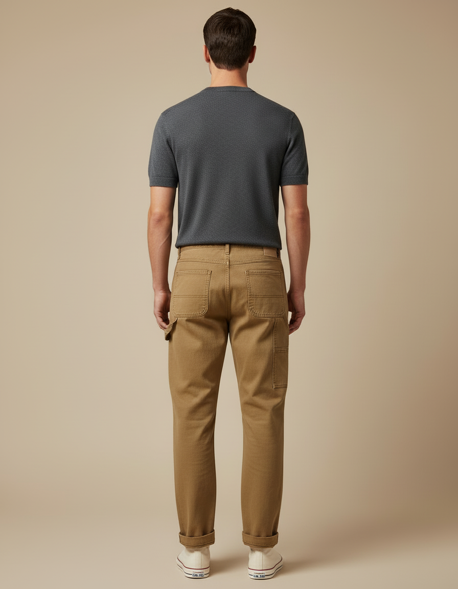 Pantalon Cargo Marron Coton Coupe Droite Homme - Toile - vue 2