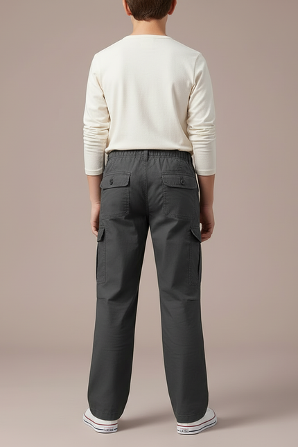 Pantalon Cargo Gris Coton Ample Décontracté Enfant - vue 2