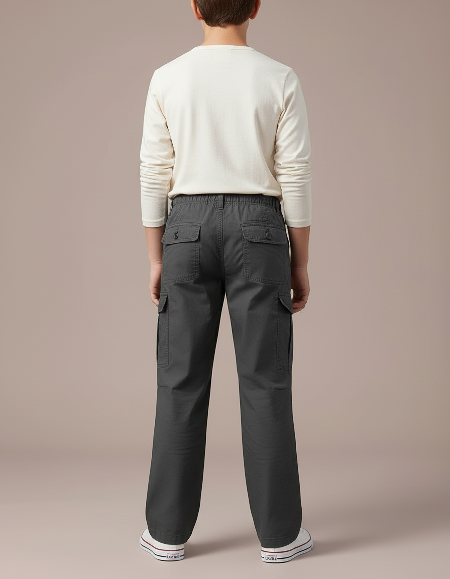 Pantalon Cargo Gris Coton Ample Décontracté Enfant - vue 2