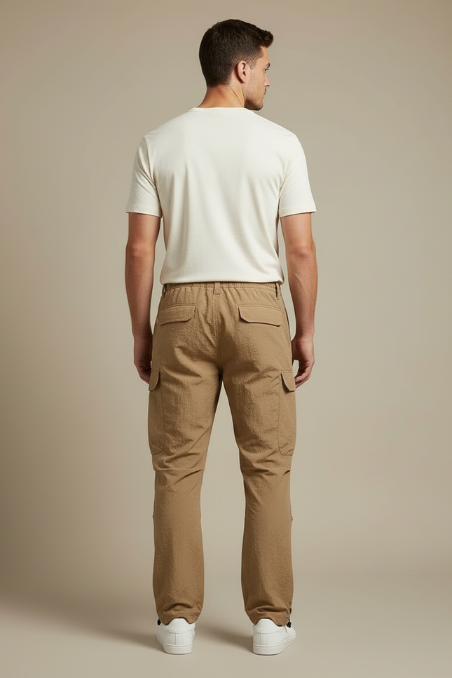 Pantalon Cargo Homme Marron Léger Ample Cordon - Polyester - vue 2