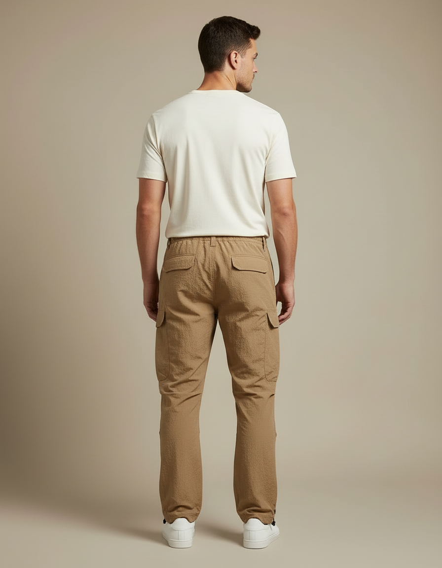 Pantalon Cargo Homme Marron Léger Ample Cordon - Polyester - vue 2