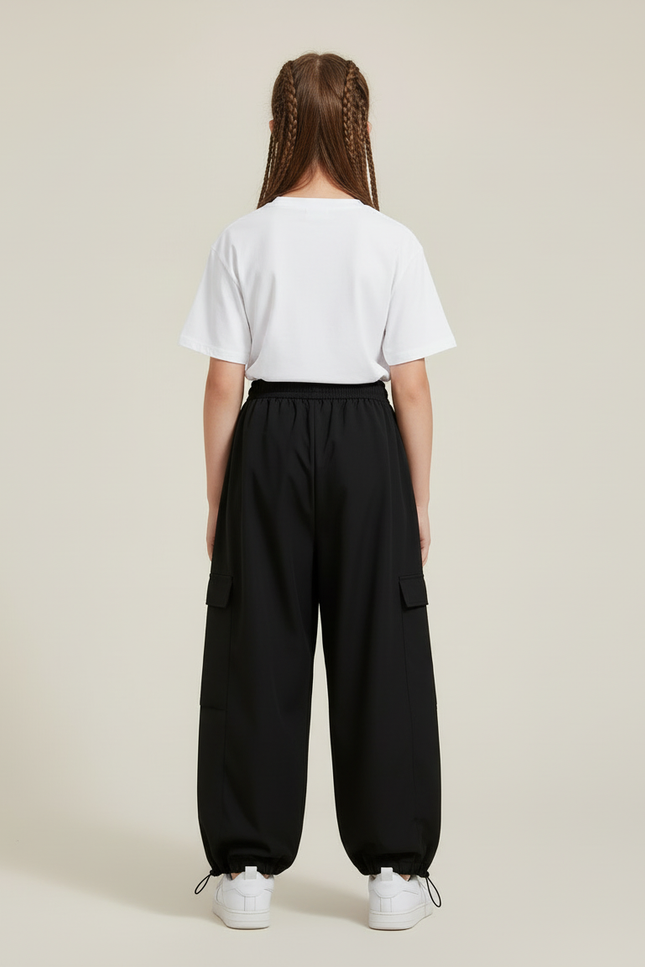 Pantalon Cargo Noir Ample Rayures Blanches Streetwear - Polyester - vue 2