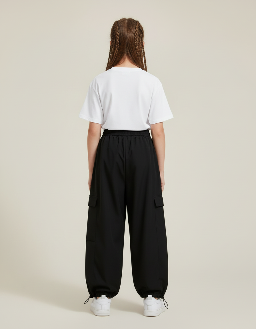 Pantalon Cargo Noir Ample Rayures Blanches Streetwear - Polyester - vue 2