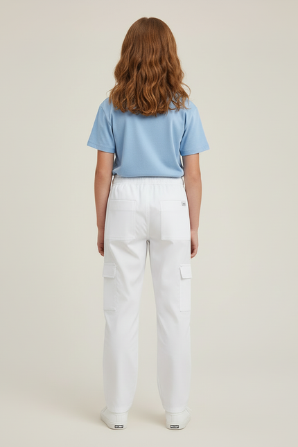 Pantalon Cargo Blanc Cordon Multi-Poches Enfant - Gabardine - vue 2