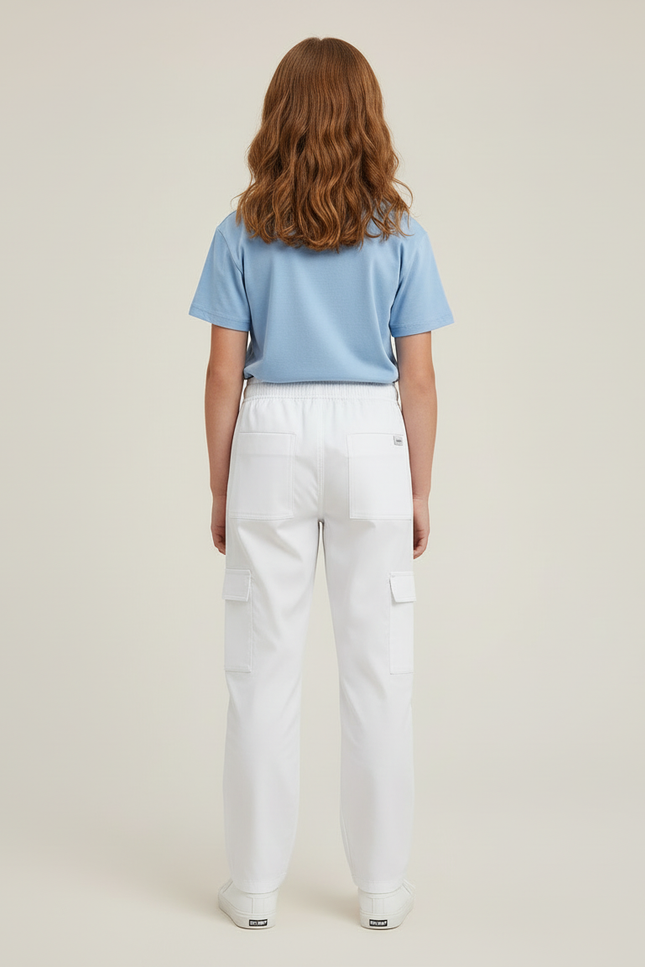 Pantalon Cargo Blanc Cordon Multi-Poches Enfant - Gabardine - vue 2